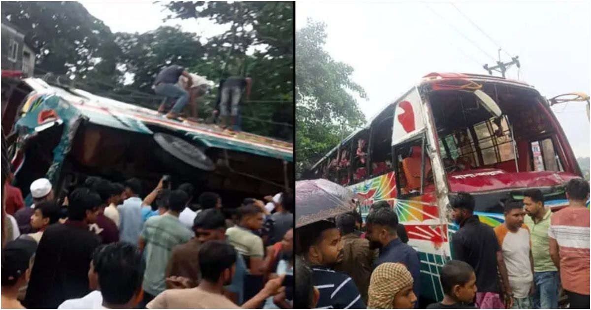 বৈদ্যুতিক খুঁটিতে ধাক্কা দিয়ে বাস উল্টে ৩ মৃত্যু